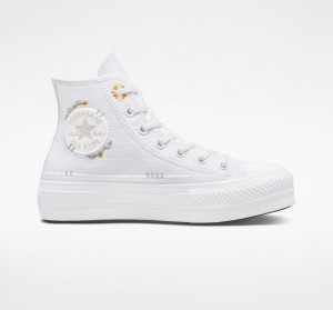 Tenis Plataforma Converse Chuck Taylor All Star Lift Autumn Embroidery Mujer Blancas | COLOMBIA R2160I