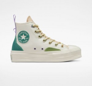 Tenis Plataforma Converse Chuck Taylor All Star Lift Colorblock Overlay Mujer Blancas | COLOMBIA Z6735O