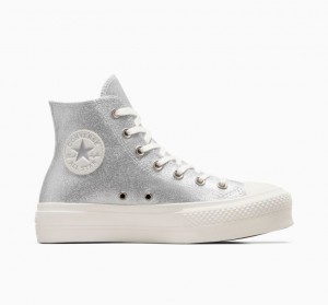 Tenis Plataforma Converse Chuck Taylor All Star Lift Glitter Mujer Plateadas | COLOMBIA S1206Q