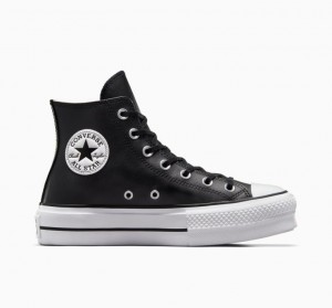 Tenis Plataforma Converse Chuck Taylor All Star Lift Leather Mujer Negras | COLOMBIA B9581Q