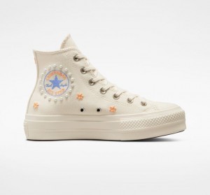 Tenis Plataforma Converse Chuck Taylor All Star Lift Pearls Mujer Beige | COLOMBIA R4635Z