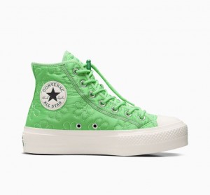 Tenis Plataforma Converse Chuck Taylor All Star Lift Quilted Mujer Verde Claro | COLOMBIA P7516J