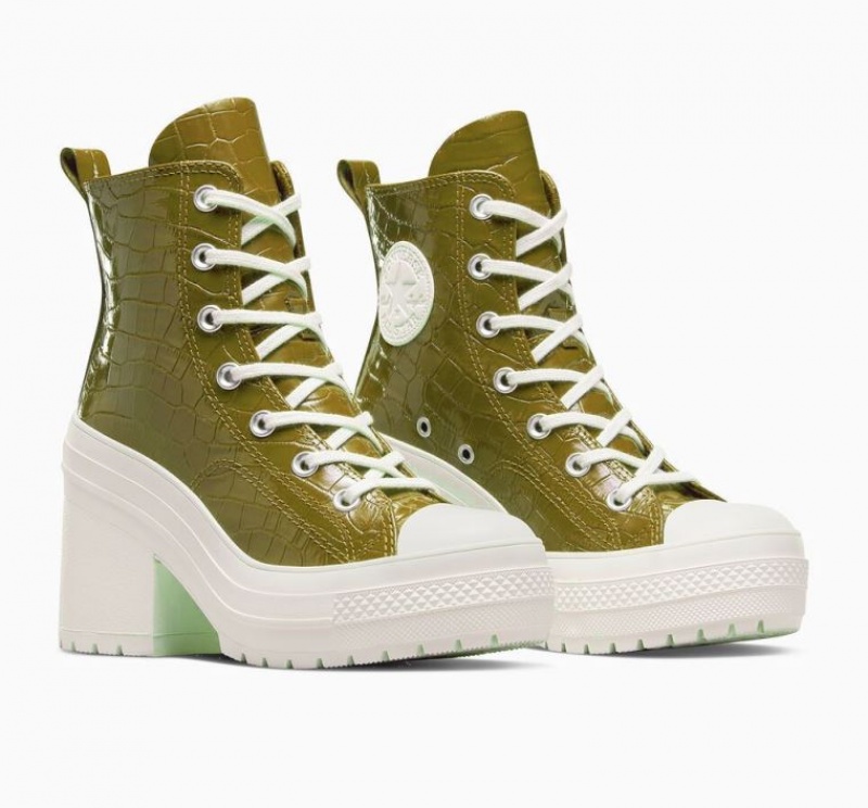 Tenis Converse Chuck 70 De Luxe Heel Embossed Altos Mujer Verde Oliva | COLOMBIA K6759V