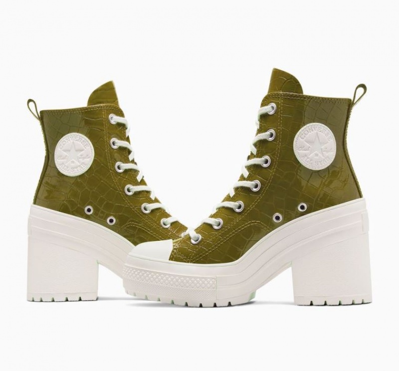 Tenis Converse Chuck 70 De Luxe Heel Embossed Altos Mujer Verde Oliva | COLOMBIA K6759V