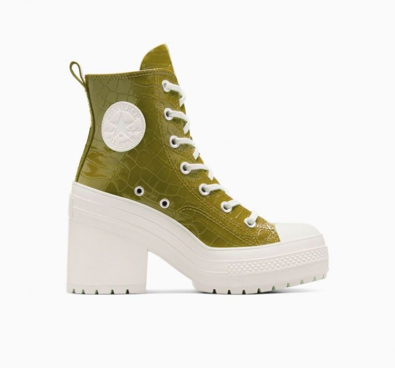 Tenis Converse Chuck 70 De Luxe Heel Embossed Altos Mujer Verde Oliva | COLOMBIA K6759V