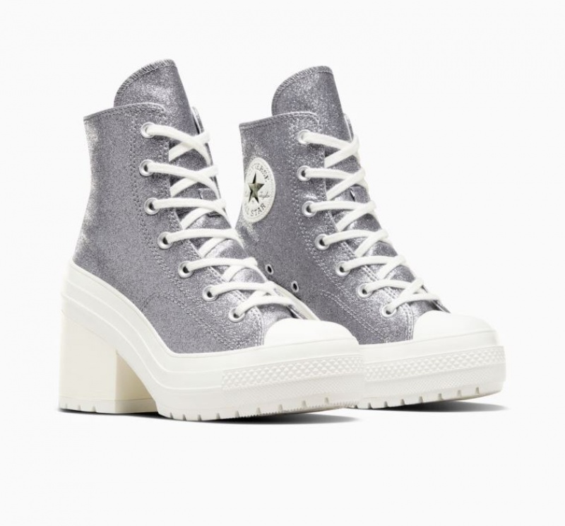 Tenis Converse Chuck 70 De Luxe Heel Glitter Altos Mujer Plateadas | COLOMBIA T8237Z