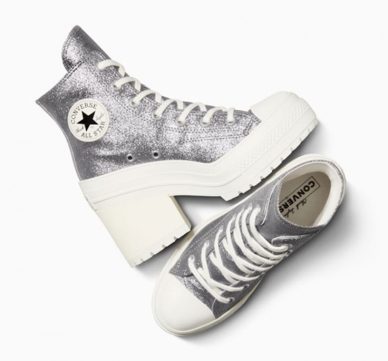 Tenis Converse Chuck 70 De Luxe Heel Glitter Altos Mujer Plateadas | COLOMBIA T8237Z