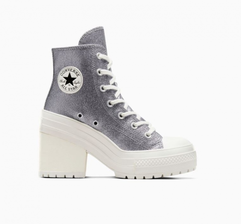 Tenis Converse Chuck 70 De Luxe Heel Glitter Altos Mujer Plateadas | COLOMBIA T8237Z