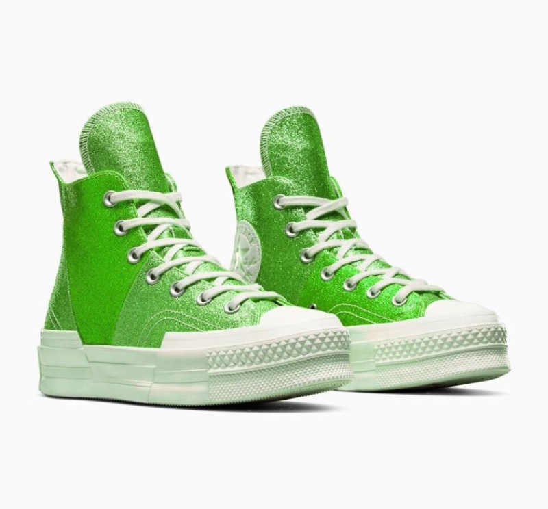 Tenis Converse Chuck 70 Plus Glitter Altos Mujer Verde | COLOMBIA L1728G