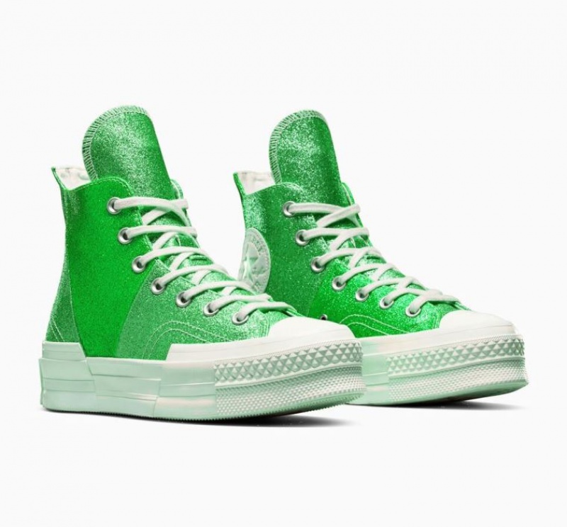 Tenis Converse Chuck 70 Plus Glitter Altos Mujer Verde | COLOMBIA O7634E