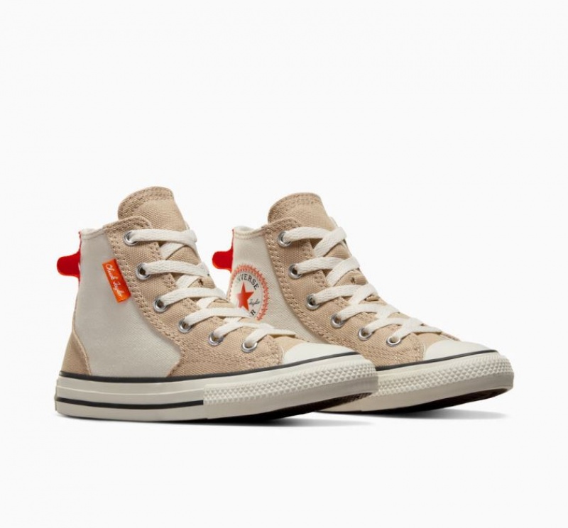 Tenis Converse Chuck Taylor All Star Canvas Overlay Altos Niños Beige | COLOMBIA R3496W