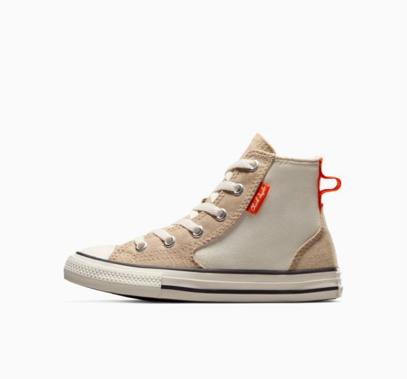 Tenis Converse Chuck Taylor All Star Canvas Overlay Altos Niños Beige | COLOMBIA R3496W