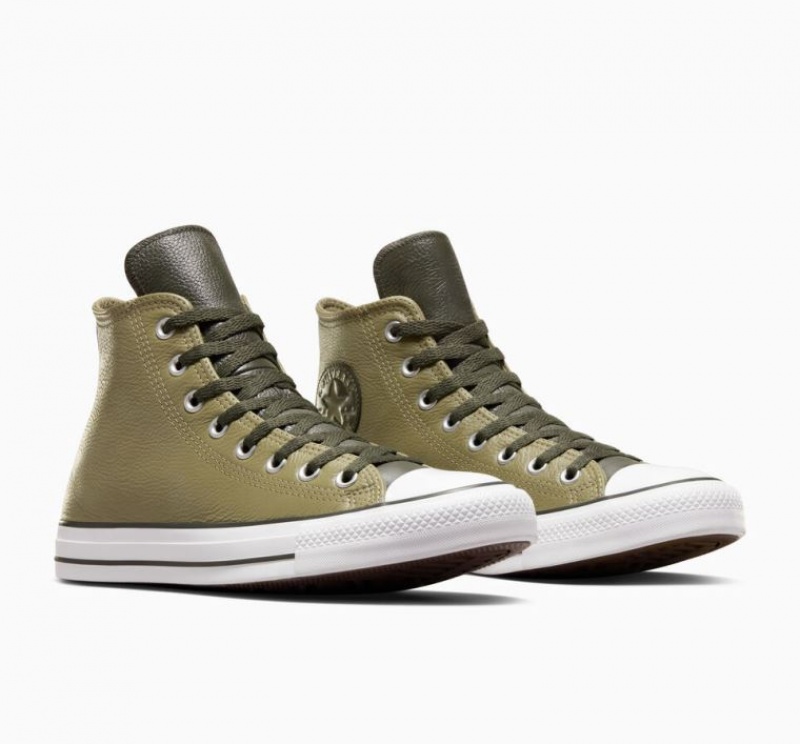 Tenis Converse Chuck Taylor All Star Leather Altos Hombre Verde Oliva | COLOMBIA G1968A