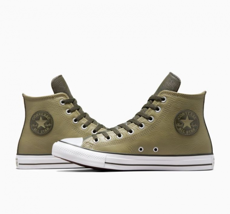 Tenis Converse Chuck Taylor All Star Leather Altos Hombre Verde Oliva | COLOMBIA G1968A