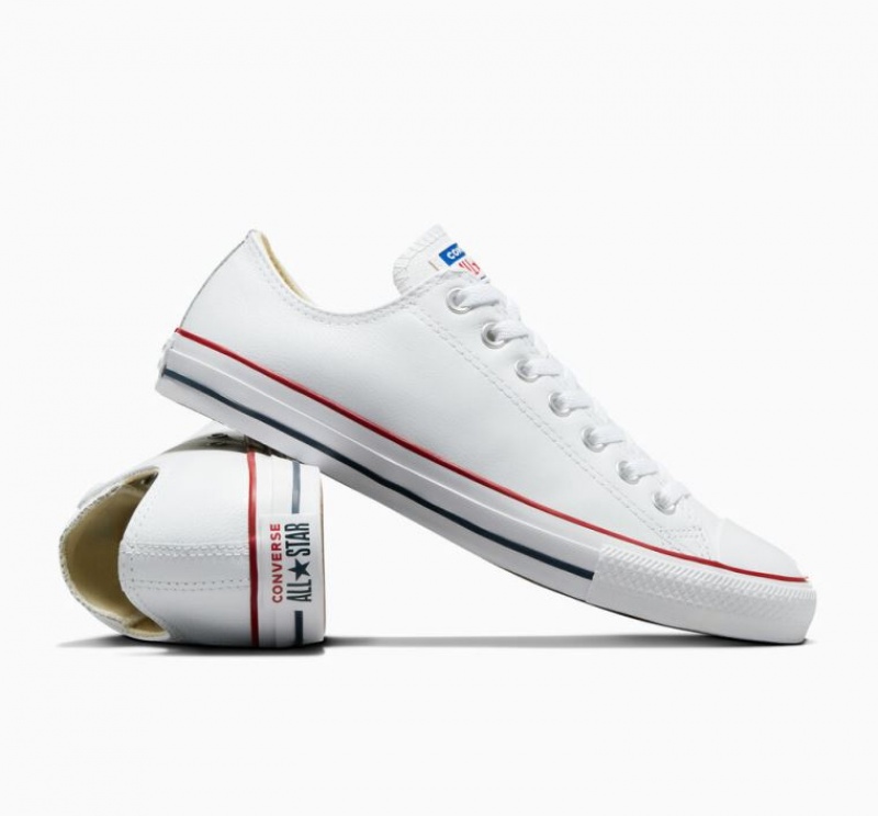 Tenis Converse Chuck Taylor All Star Leather Bajos Hombre Blancas | COLOMBIA R7815Y