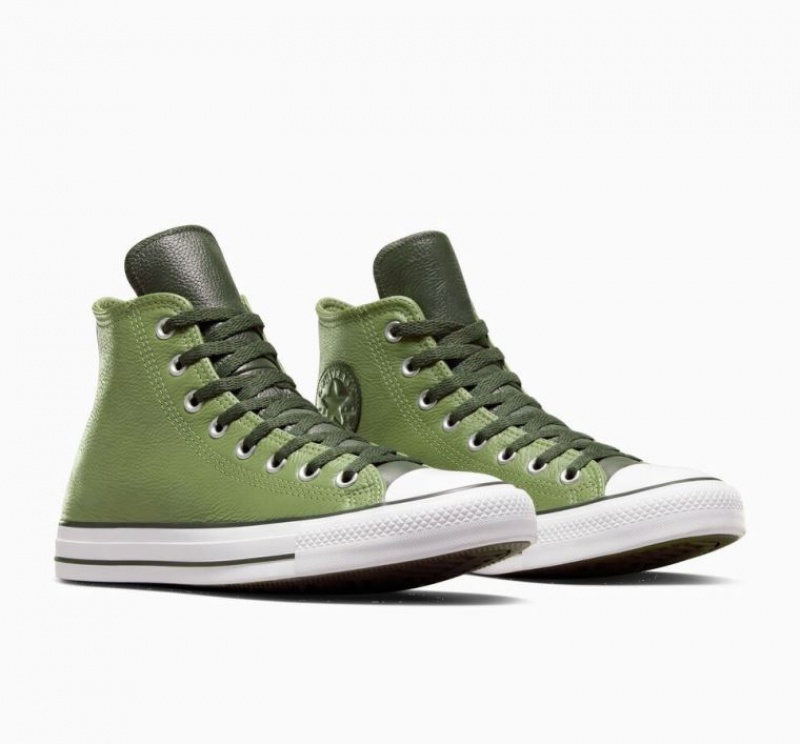 Tenis Converse Chuck Taylor All Star Leather Altos Mujer Verde Claro | COLOMBIA A6472V