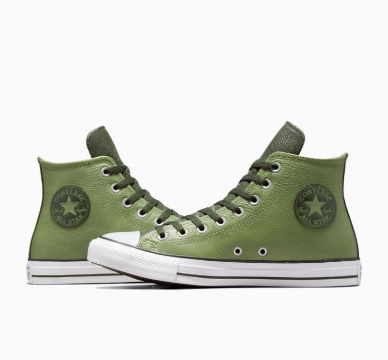 Tenis Converse Chuck Taylor All Star Leather Altos Mujer Verde Claro | COLOMBIA A6472V