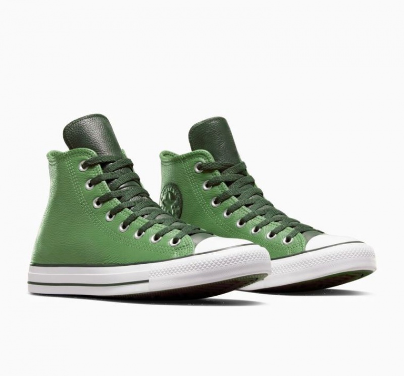 Tenis Converse Chuck Taylor All Star Leather Altos Mujer Verde Claro | COLOMBIA C5467G