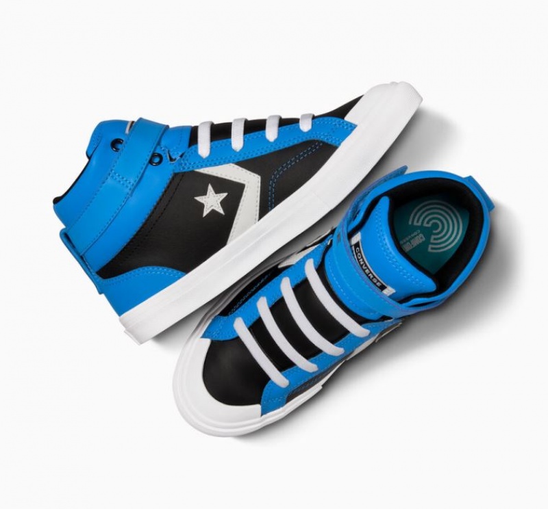 Tenis Converse Pro Blaze Strap Leather Altos Niños Azules Negras | COLOMBIA I7964V