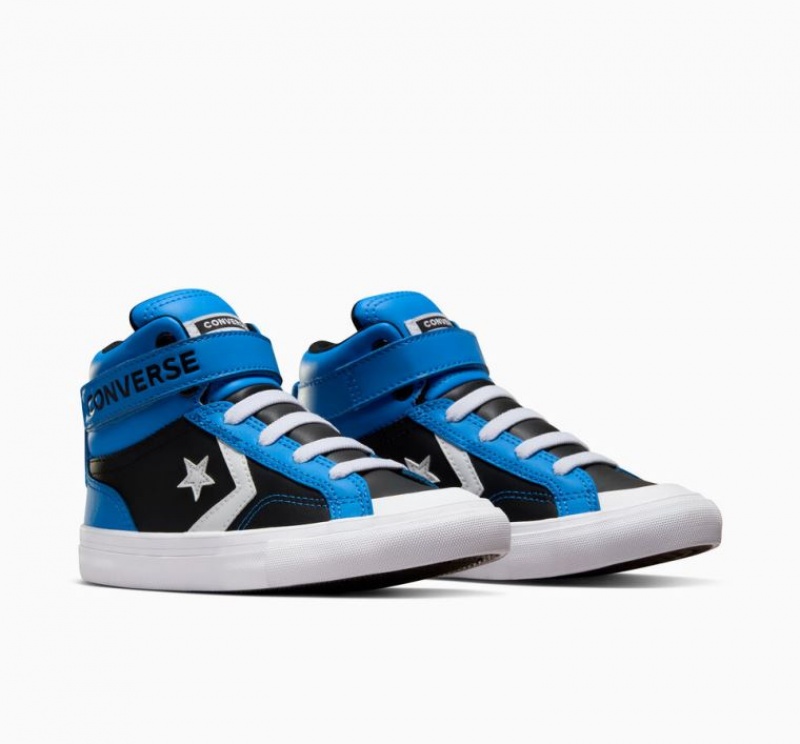 Tenis Converse Pro Blaze Strap Leather Altos Niños Azules Negras | COLOMBIA P0457L