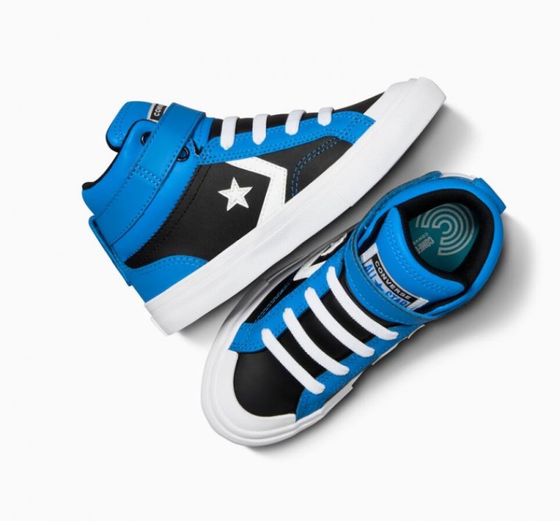 Tenis Converse Pro Blaze Strap Leather Altos Niños Azules Negras | COLOMBIA P0457L