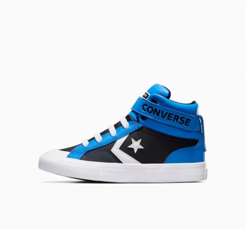 Tenis Converse Pro Blaze Strap Leather Altos Niños Azules Negras | COLOMBIA P0457L