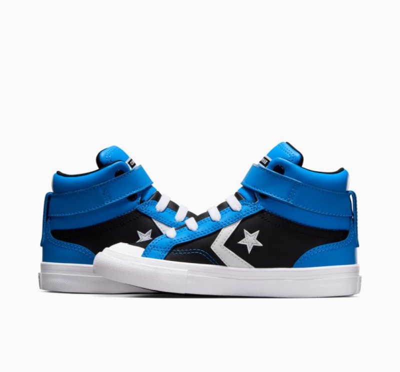 Tenis Converse Pro Blaze Strap Leather Altos Niños Azules Negras | COLOMBIA P0457L