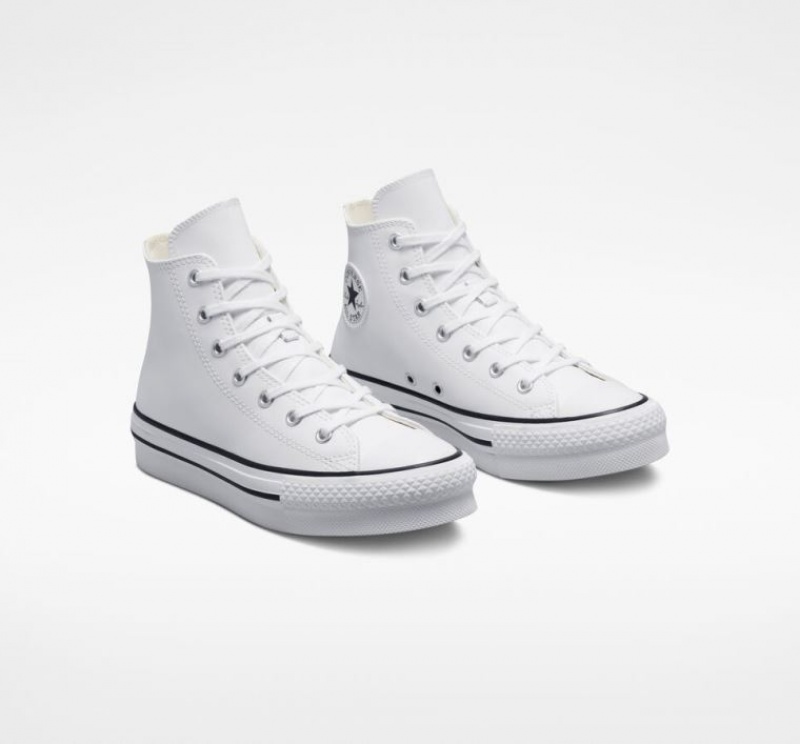 Tenis Plataforma Converse Chuck Taylor All Star Lift Leather Niños Blancas | COLOMBIA N0732U