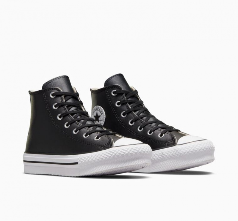 Tenis Plataforma Converse Chuck Taylor All Star Lift Leather Niños Negras | COLOMBIA J4802O