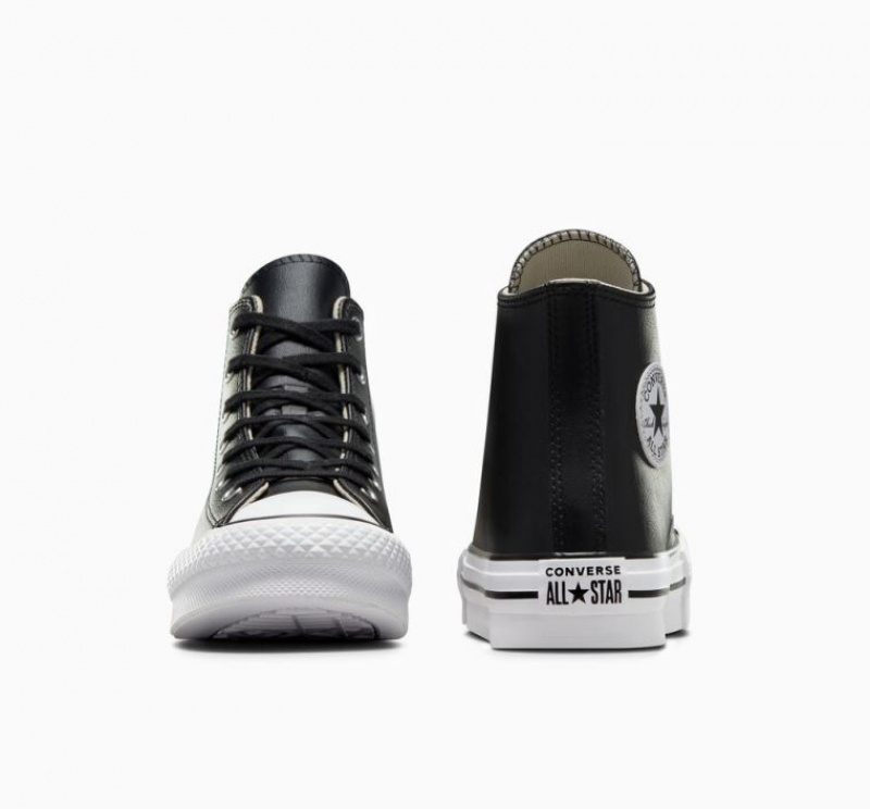 Tenis Plataforma Converse Chuck Taylor All Star Lift Leather Niños Negras | COLOMBIA J4802O