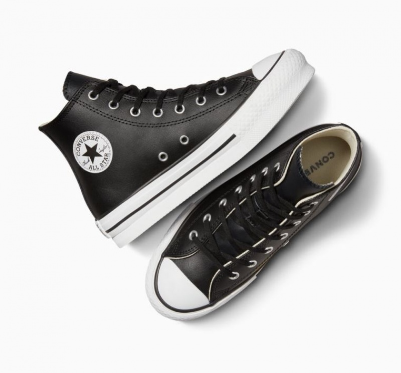 Tenis Plataforma Converse Chuck Taylor All Star Lift Leather Niños Negras | COLOMBIA J4802O