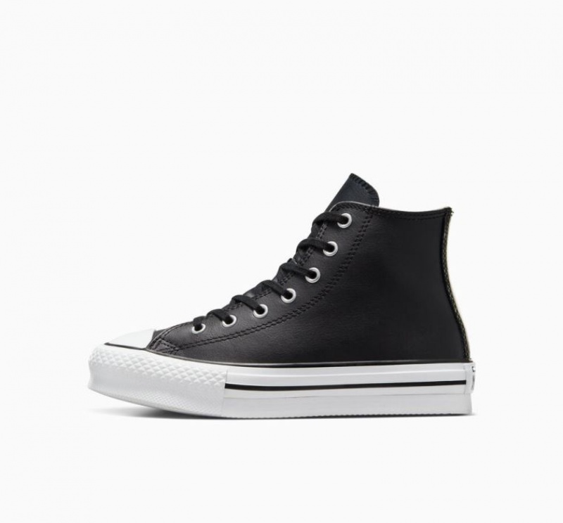 Tenis Plataforma Converse Chuck Taylor All Star Lift Leather Niños Negras | COLOMBIA J4802O