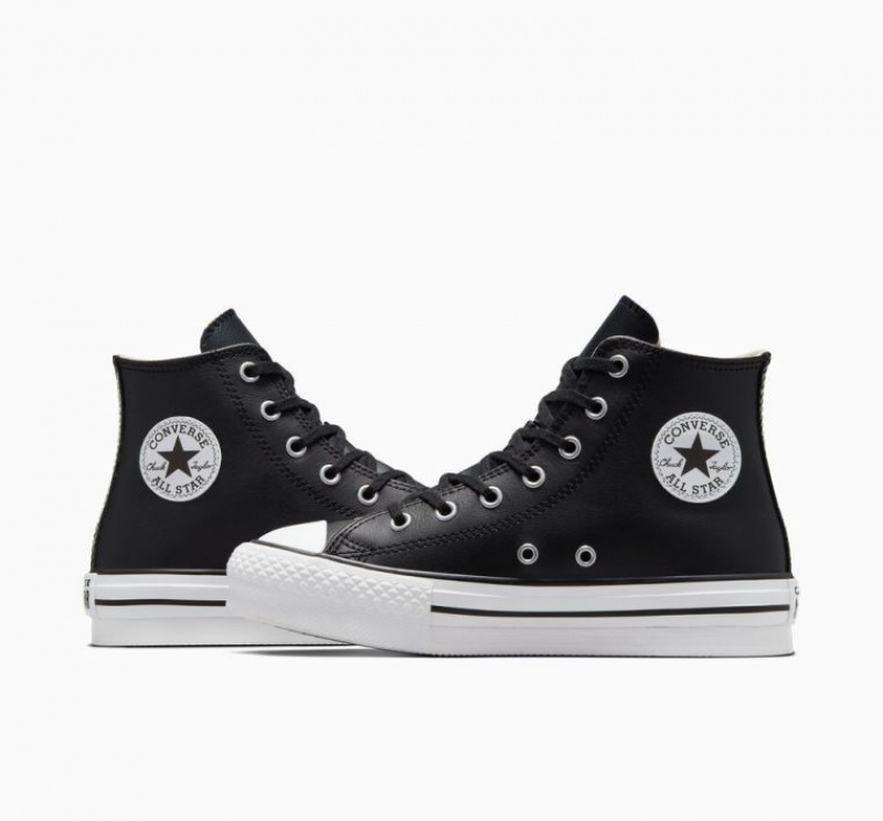 Tenis Plataforma Converse Chuck Taylor All Star Lift Leather Niños Negras | COLOMBIA J4802O