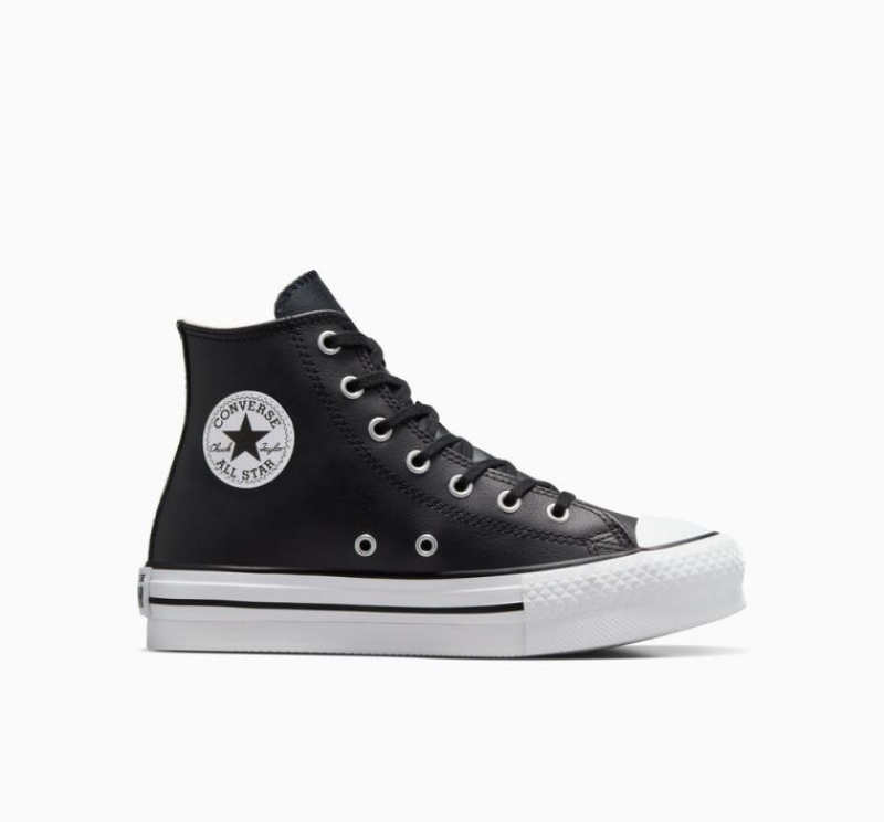 Tenis Plataforma Converse Chuck Taylor All Star Lift Leather Niños Negras | COLOMBIA J4802O