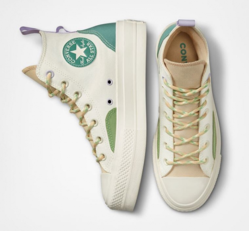 Tenis Plataforma Converse Chuck Taylor All Star Lift Colorblock Overlay Mujer Blancas | COLOMBIA Z6735O