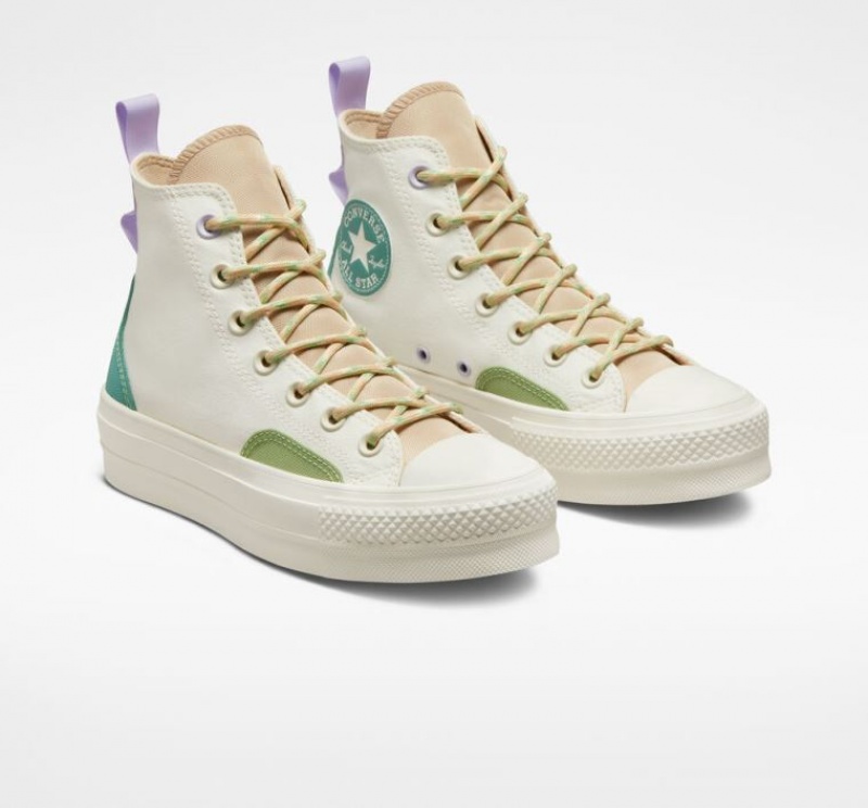 Tenis Plataforma Converse Chuck Taylor All Star Lift Colorblock Overlay Mujer Blancas | COLOMBIA Z6735O