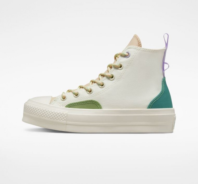 Tenis Plataforma Converse Chuck Taylor All Star Lift Colorblock Overlay Mujer Blancas | COLOMBIA Z6735O