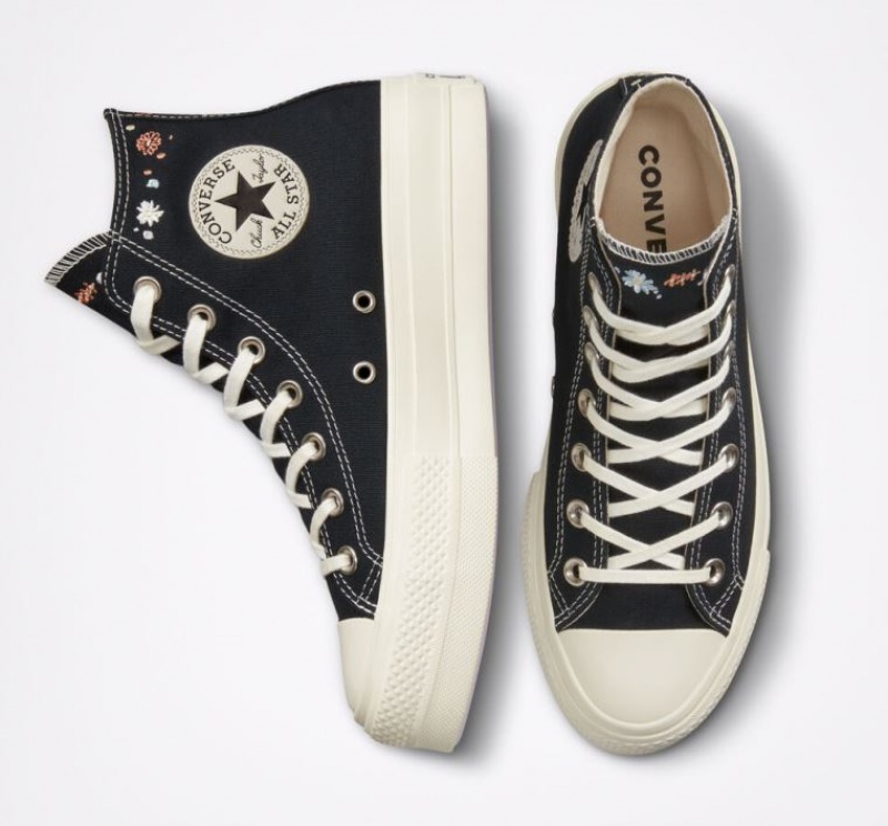 Tenis Plataforma Converse Chuck Taylor All Star Lift Embroidered Floral Mujer Negras | COLOMBIA Y6743P