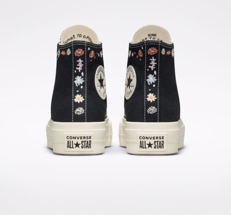 Tenis Plataforma Converse Chuck Taylor All Star Lift Embroidered Floral Mujer Negras | COLOMBIA Y6743P