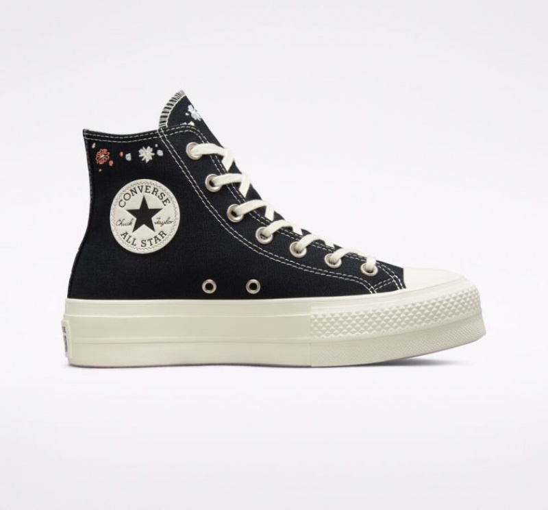 Tenis Plataforma Converse Chuck Taylor All Star Lift Embroidered Floral Mujer Negras | COLOMBIA Y6743P