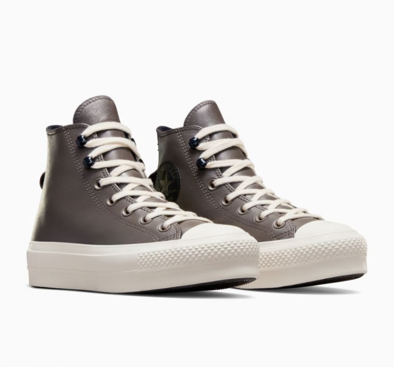 Tenis Plataforma Converse Chuck Taylor All Star Lift Fleece-lined Leather Mujer Chocolate | COLOMBIA E6012C