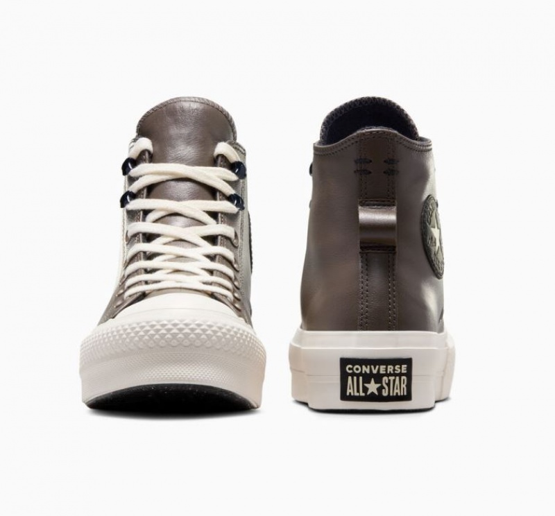 Tenis Plataforma Converse Chuck Taylor All Star Lift Fleece-lined Leather Mujer Chocolate | COLOMBIA E6012C