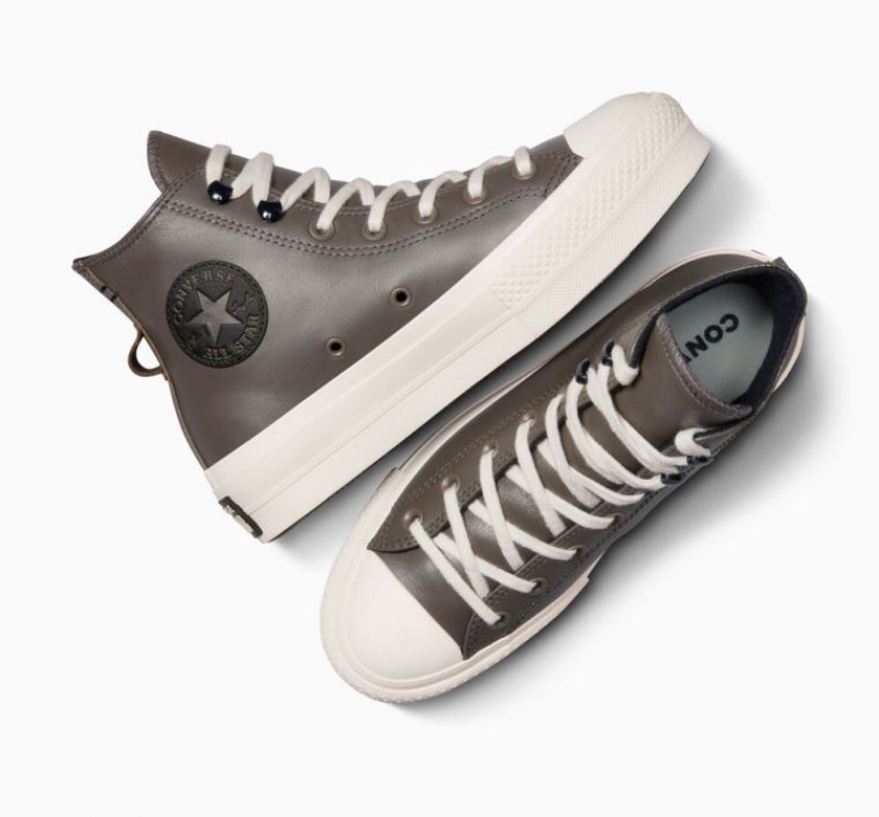 Tenis Plataforma Converse Chuck Taylor All Star Lift Fleece-lined Leather Mujer Chocolate | COLOMBIA E6012C