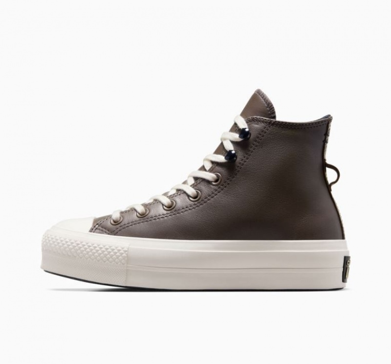 Tenis Plataforma Converse Chuck Taylor All Star Lift Fleece-lined Leather Mujer Chocolate | COLOMBIA E6012C