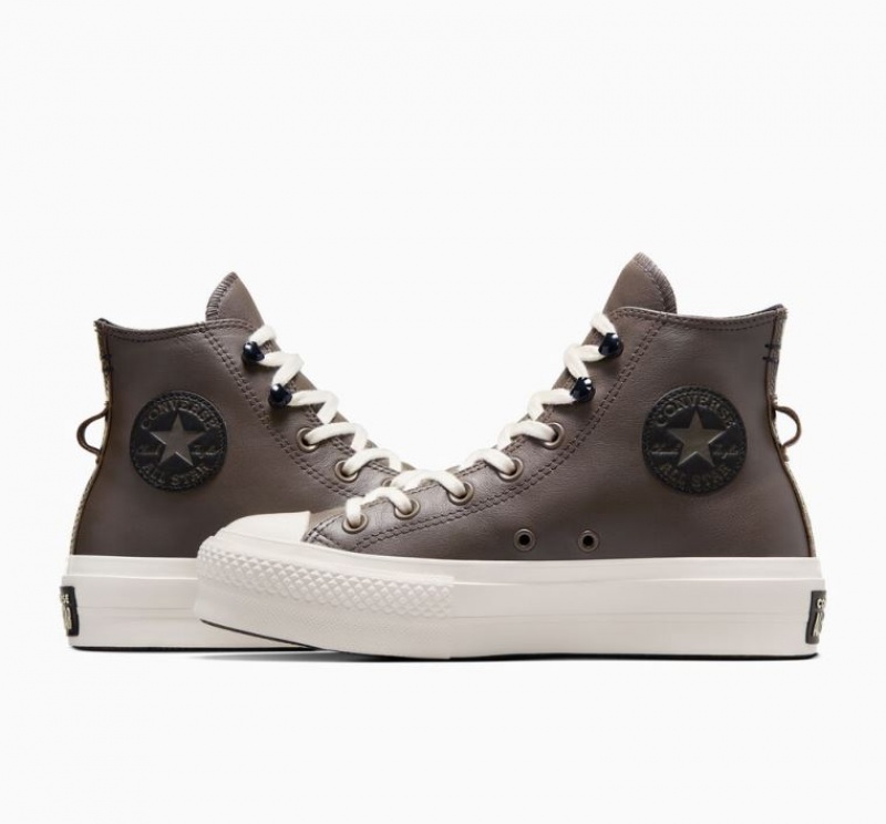 Tenis Plataforma Converse Chuck Taylor All Star Lift Fleece-lined Leather Mujer Chocolate | COLOMBIA E6012C