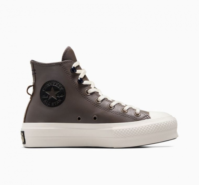 Tenis Plataforma Converse Chuck Taylor All Star Lift Fleece-lined Leather Mujer Chocolate | COLOMBIA E6012C