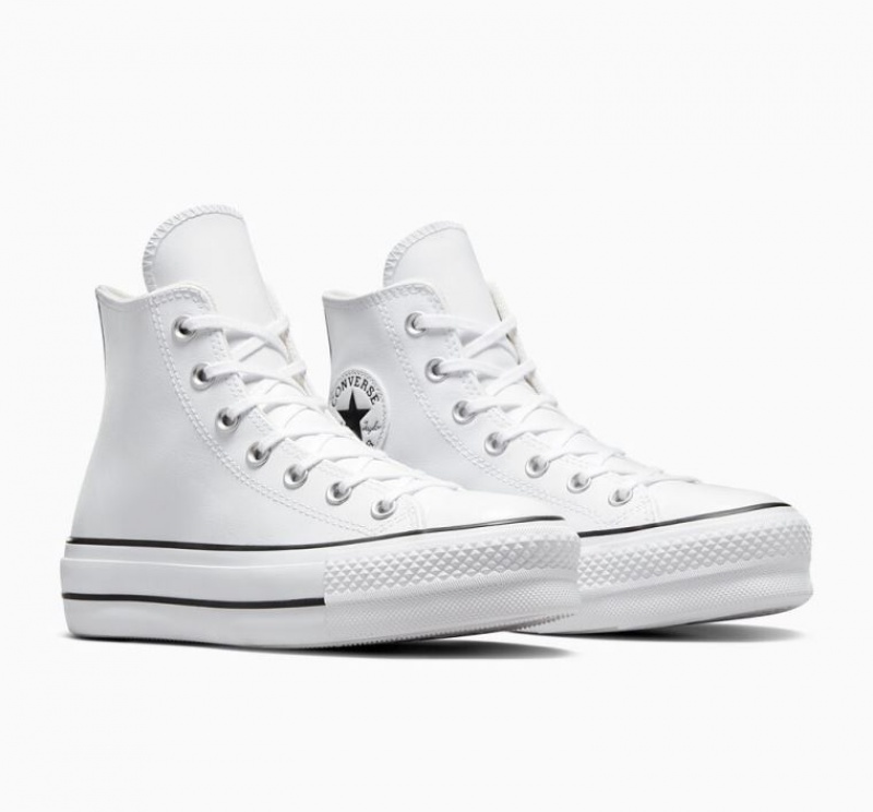 Tenis Plataforma Converse Chuck Taylor All Star Lift Leather Mujer Blancas | COLOMBIA A6085P