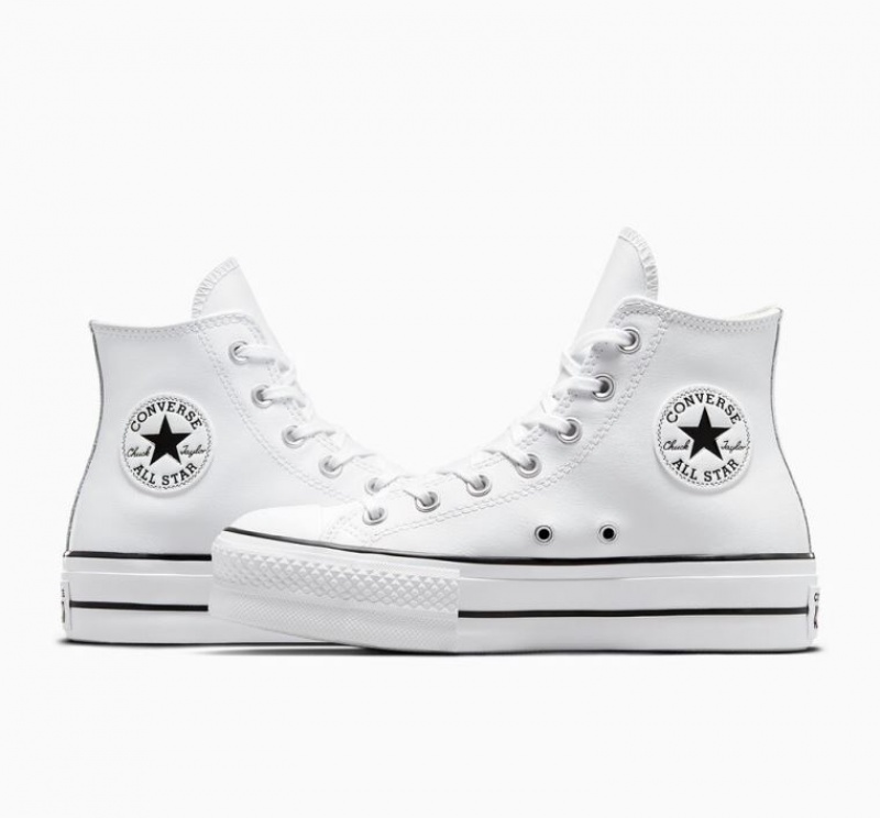 Tenis Plataforma Converse Chuck Taylor All Star Lift Leather Mujer Blancas | COLOMBIA A6085P