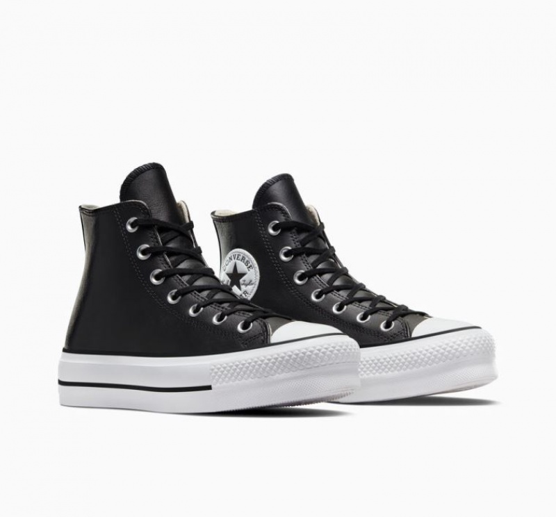 Tenis Plataforma Converse Chuck Taylor All Star Lift Leather Mujer Negras | COLOMBIA B9581Q