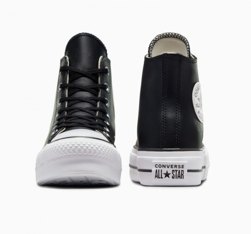 Tenis Plataforma Converse Chuck Taylor All Star Lift Leather Mujer Negras | COLOMBIA B9581Q